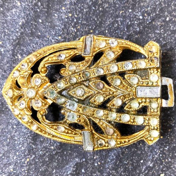 Ritzy rhinestone 30s belt buckle signed WMCA + Scarf clip! - Picture 4 of 7